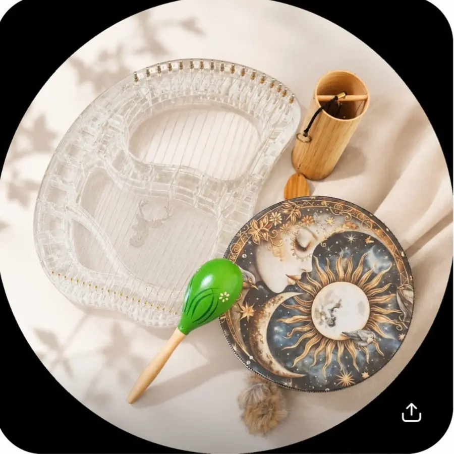Crystal harp, drum and other sound-healing instruments